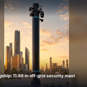 Sentinel SLT-SSP-11.98M Off-Grid Solar Security Mast – 11.98 m, 1680 W, 12.29 kWh LiFePO4