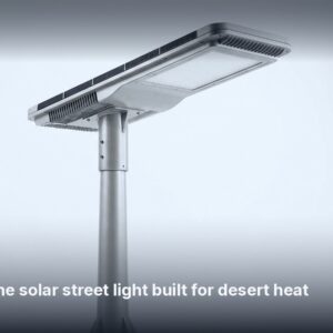 8 m Desert Climate All-in-One Solar Street Light 80W – +70 °C LFP Battery, IP67 Sand-Resistant