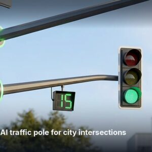 Solar-Powered AI Smart Traffic Pole 4-in-1 – 8 MP (4K) Camera, 77 GHz Radar, Fill Light, LED Signal